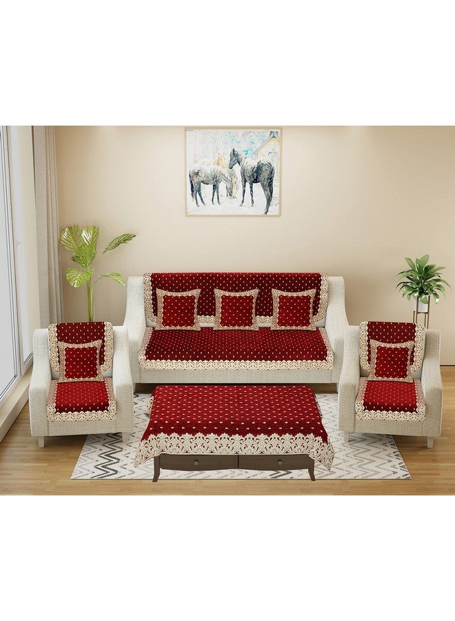 jayvaam Premium 5 Seater Printed Sofa Cover Set with Cushion Table Cover 3, 2 Seater 10 Piece Sofa Back Slip Panels, Covers, Protector for Single Seater, Mahroon,Chenille, - Image 1