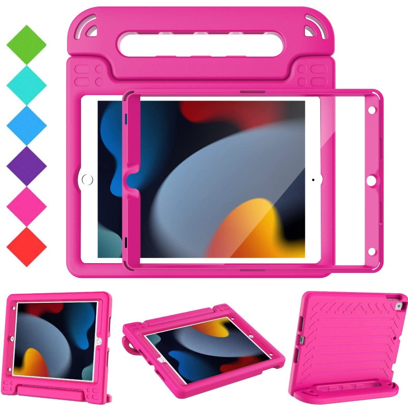 BMOUO Kids Case for iPad 9th8th7th Generation iPad 102 Case with Screen Protector Shockproof Convertible Handle Stand iPad 9th8th7th Generation case for Kids Rose