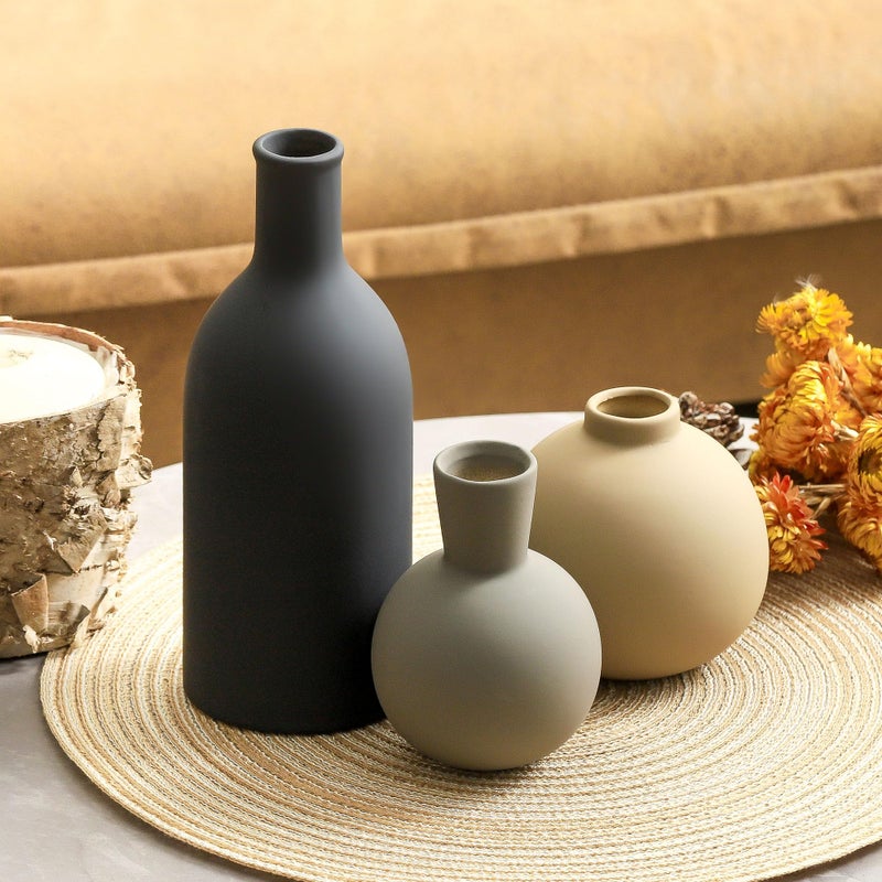 ooit Ceramic Vase Set of 3, Flower Decorative Vases Home Decor Boho Neutral Modern Pottery Pampas Vases for Centerpiece Bouquet Table Mantel Entryway Bookshelf Living Room Bedroom Bathroom Kitchen - Image 5
