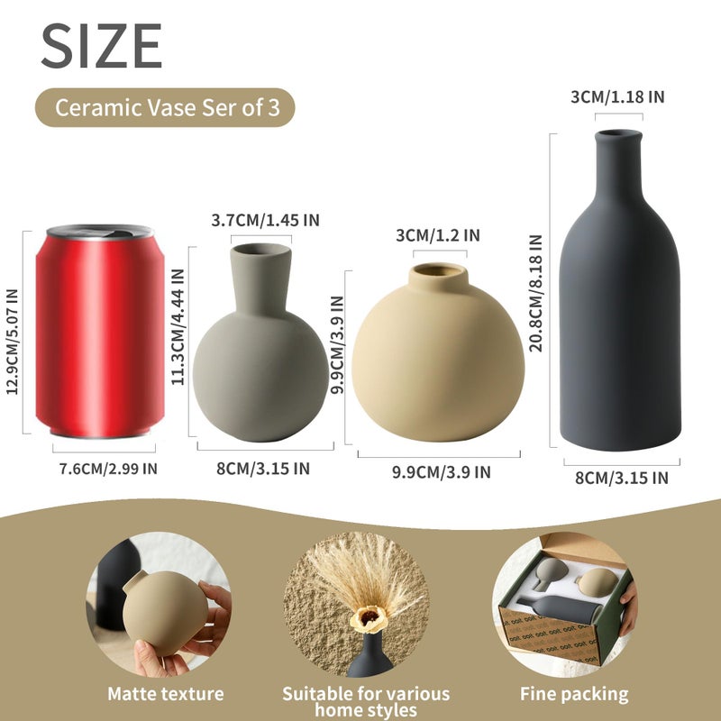 ooit Ceramic Vase Set of 3, Flower Decorative Vases Home Decor Boho Neutral Modern Pottery Pampas Vases for Centerpiece Bouquet Table Mantel Entryway Bookshelf Living Room Bedroom Bathroom Kitchen - Image 2
