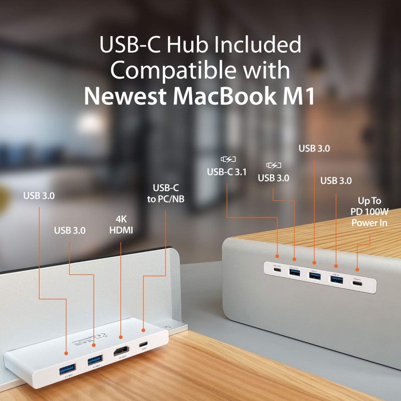 j5create Wooden Monitor Stand with USB Type C/HDMI Docking Station - USB 3.1 C to C Cable Included - Handmade Wood Panel with Aluminum Riser for Computer Screens, Laptops, TV - Image 3