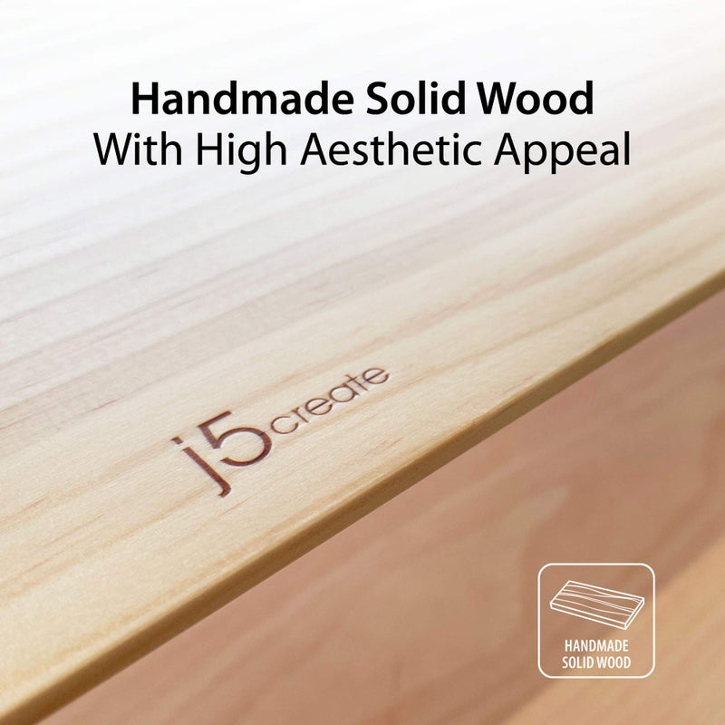 j5create Wooden Monitor Stand with USB Type C/HDMI Docking Station - USB 3.1 C to C Cable Included - Handmade Wood Panel with Aluminum Riser for Computer Screens, Laptops, TV - Image 4