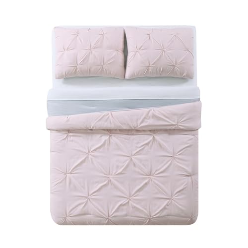 My World Pleated Solid Duvet Sets Blush and Silver Grey Polyester 3-Piece Full/Queen Duvet Set, Solid Color Themed, for Kids, OEKO-TEX Certified - Image 3
