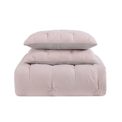 My World Pleated Solid Duvet Sets Blush and Silver Grey Polyester 3-Piece Full/Queen Duvet Set, Solid Color Themed, for Kids, OEKO-TEX Certified - Image 2