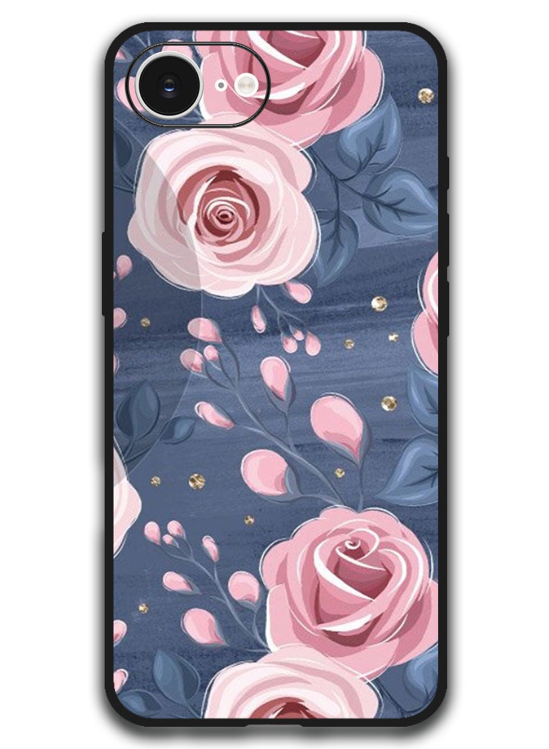 ثيودور حافظة متوافقة مع هاتف ابل ايفون 16e 6.1 بوصة غطاء حماية مقاوم للصدمات - نمط الورود وأوراق الشجر - Image 1