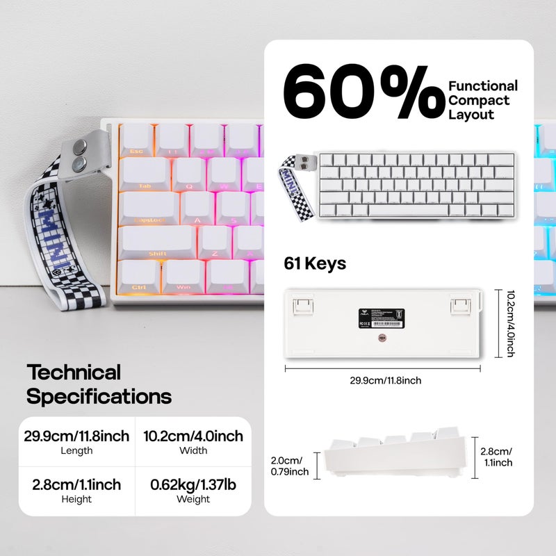 MechLands Aula Mini60 HE PRO Wireless Hall Effect Gaming Keyboard, 4000mAh, SOCD & DKS, Magnetic Keyboard with Fast Trigger, Adjustable Actuation, 8K Polling, RGB Backlit, Sound Dampening (White) - Image 4