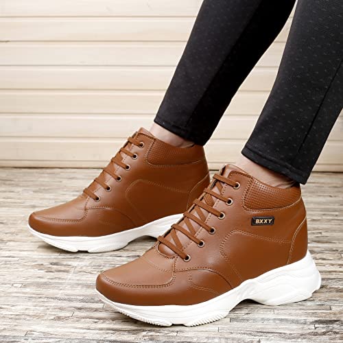 BXXY 3 Inch Hidden Height Increasing Casual Outdoor Sneakers Boot in Eva Sole. Height Elevator Tan Boots-7 UK - Image 3