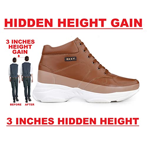BXXY 3 Inch Hidden Height Increasing Casual Outdoor Sneakers Boot in Eva Sole. Height Elevator Tan Boots-7 UK - Image 2