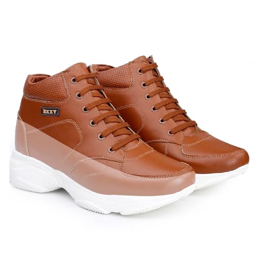 BXXY 3 Inch Hidden Height Increasing Casual Outdoor Sneakers Boot in Eva Sole. Height Elevator Tan Boots-7 UK - Image 1