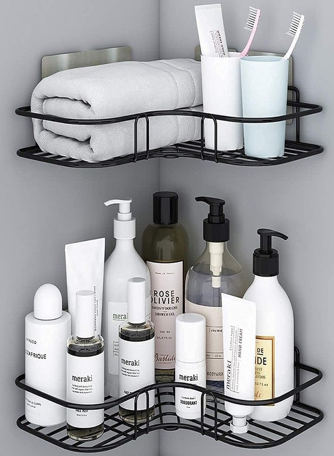 FAGVA سلسلة ملصقات FAGVA Home Essentials السحرية، رف زاوية معدني ذاتي اللصق للحمام، مصنوع من الفولاذ المقاوم للصدأ، منظم رفوف زاوية الحمام، رف معلق للتخزين - أسود - Image 4