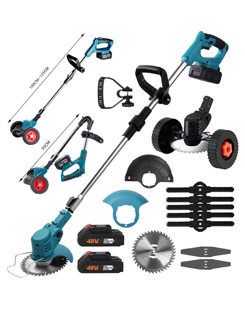 WAMIT 48V Cordless Lawn Mower, Retractable Foldable Lawn Mower with Fast Charger, 2 2.0Ah Battery Powered, 3 Cutting Blades, Portable Electric Lawn Trimmer for Lawn & Garden - Image 1