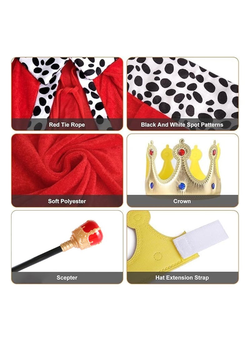 TAPIT Halloween King Royal Costume Set for Adults, Red Cloak Golden Crown and Scepter, King Queen Capes Halloween Costume for Men and Women - 150cm - Image 3