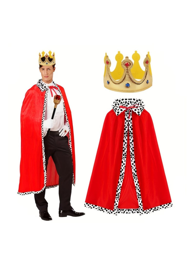 TAPIT Halloween King Royal Costume Set for Adults, Red Cloak Golden Crown and Scepter, King Queen Capes Halloween Costume for Men and Women - 150cm - Image 1