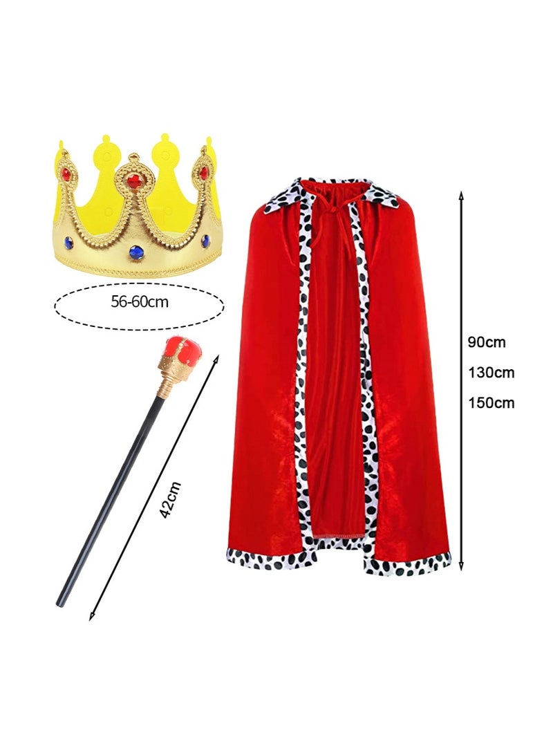 TAPIT Halloween King Royal Costume Set for Adults, Red Cloak Golden Crown and Scepter, King Queen Capes Halloween Costume for Men and Women - 150cm - Image 2