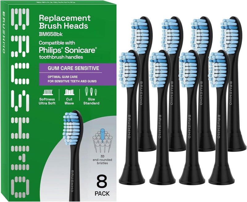 Sensitive Replacement Toothbrush Heads Compatible with Phillips Sonicare (Sensitive, Black)