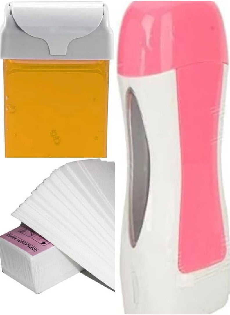 Generic The smart all-in-one waxing device with a natural wax bottle and modern technology, a wax roll, 100 wax papers, and 50 wet wipes.  - Image 1