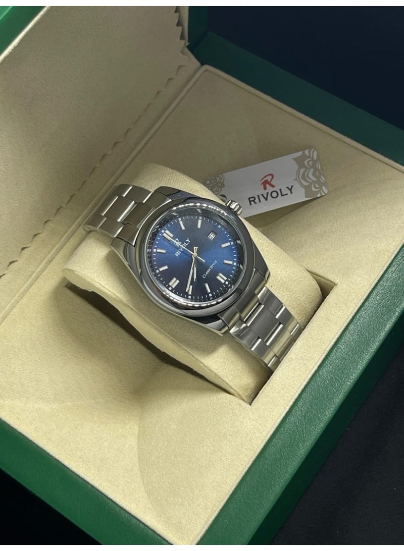 ريفولي ساعة رجالي كلاسيكية بسوار ستانلس ستيل ومؤشر تاريخ