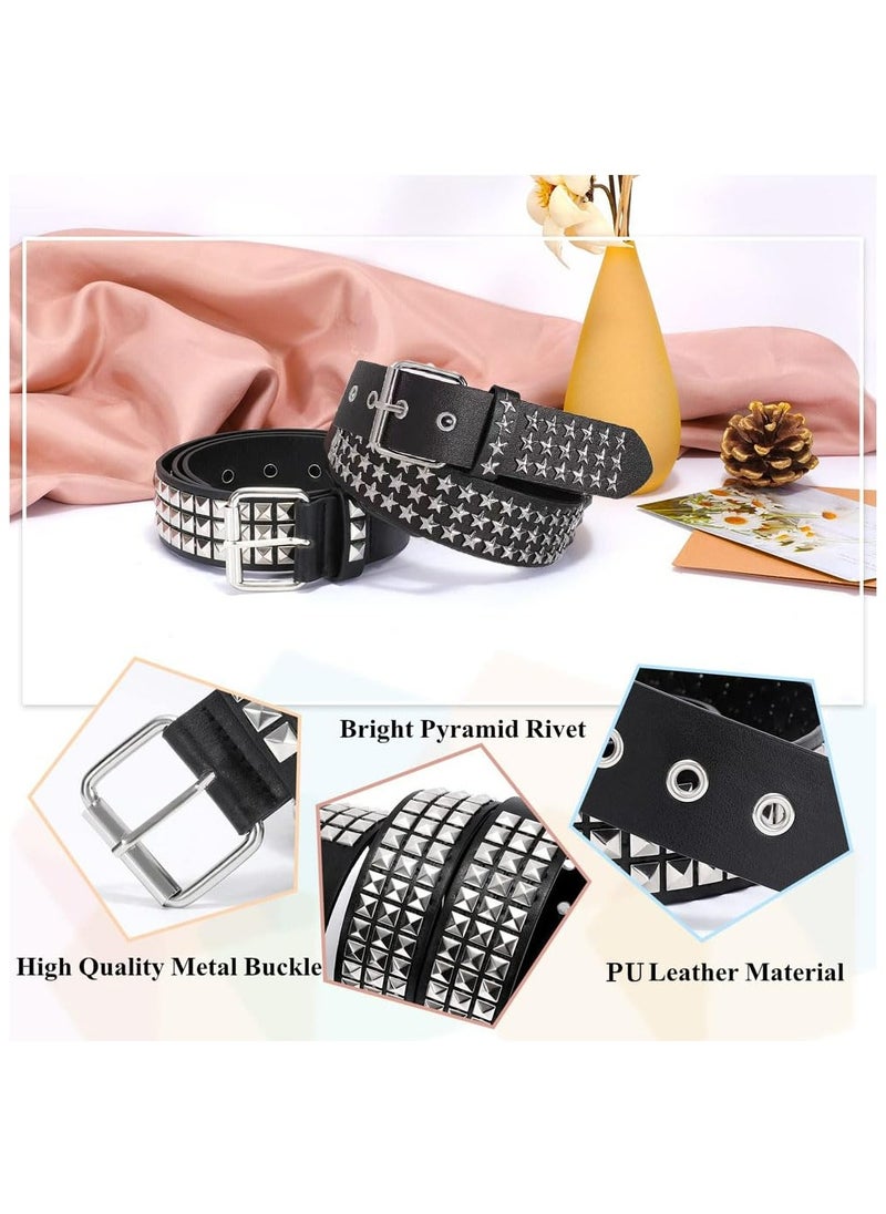 CMGTYYD - Punk Rivet Studded Belt for Women,Fashion PU Leather Rivet Waist Belt with Metal Buckle,3 Row Metal Punk Rock Belt with Adjustable Grommet Unisex Bright Studded Check Belt for Jeans Dress - Image 1