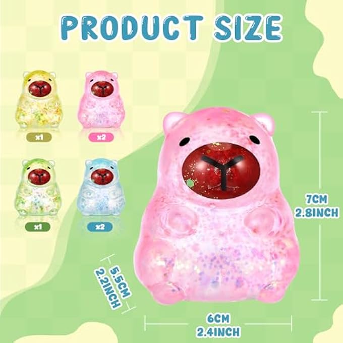 Simgoing 6 Pcs Sensory Fidget Stress Relief Glitter Capybara Squeeze 4 Colors Cute Malt Sugar Filled Stretchy Capybara Squeeze for Adults Soothing Birthday Party Gift - Image 2
