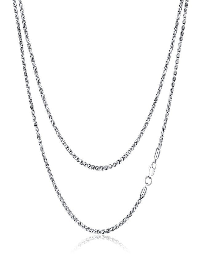 FOSIR Silver Wheat Chain Stainless Steel Necklace for Men, 2.5mm/3mm/4mm/5mm Mens Chains, 18-30 Inches, 20.0 Inches long, Stainless Steel, No Gemstone - Image 1