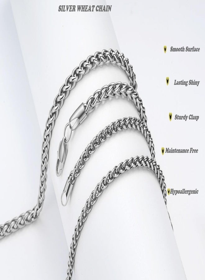 FOSIR Silver Wheat Chain Stainless Steel Necklace for Men, 2.5mm/3mm/4mm/5mm Mens Chains, 18-30 Inches, 20.0 Inches long, Stainless Steel, No Gemstone - Image 4