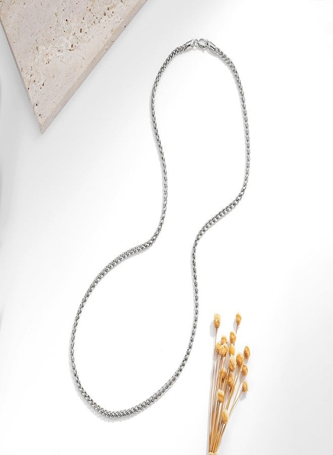 FOSIR Silver Wheat Chain Stainless Steel Necklace for Men, 2.5mm/3mm/4mm/5mm Mens Chains, 18-30 Inches, 20.0 Inches long, Stainless Steel, No Gemstone - Image 2