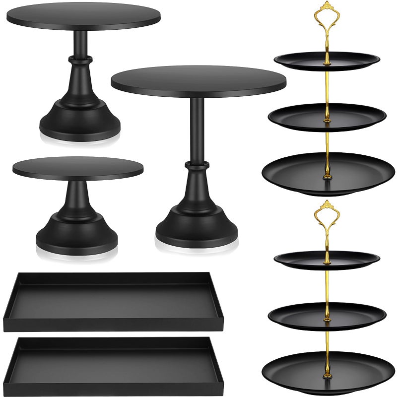 Tioncy 7 Pcs Cake Stand Set Metal Cupcake Holder Dessert Table Display Cupcake Display Plate Serving Platter Dessert Table Stands and Trays Set for Baby Shower Wedding Birthday Xmas Party Black