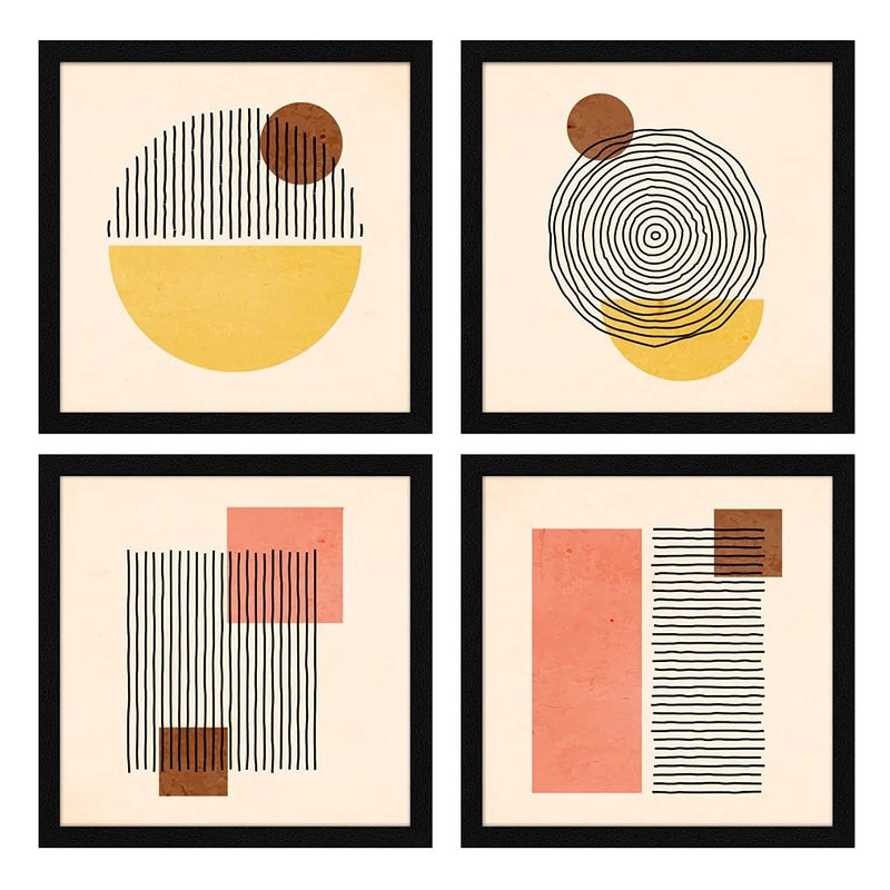 ArtX Paper Abstract Wall Art Painting Framed Paintings For Home Office Decor 20 X 20 inches Combined 100 X 100 each Multicolor Posters With Frame Set of 4