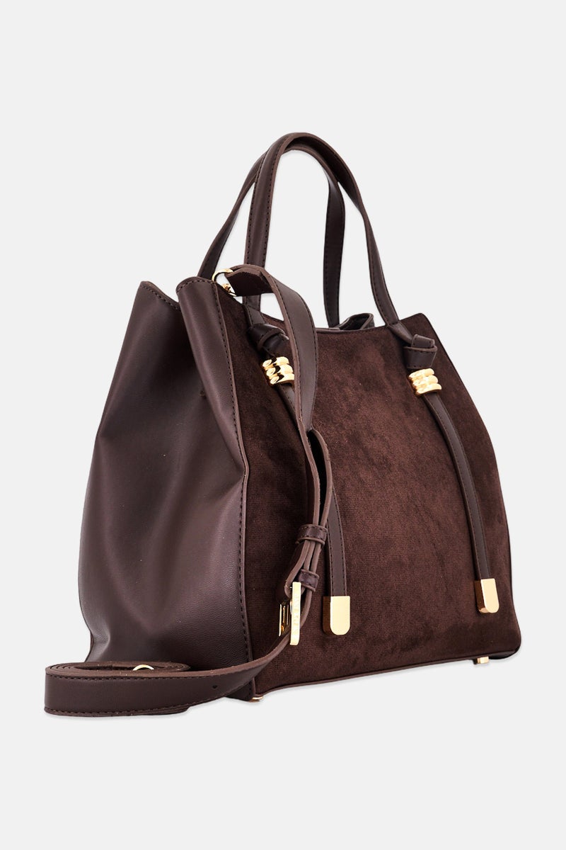 ANNE KLEIN Women 2 Pcs Monaco Satchel Bag With Pouch, Coffee Brown - Image 3