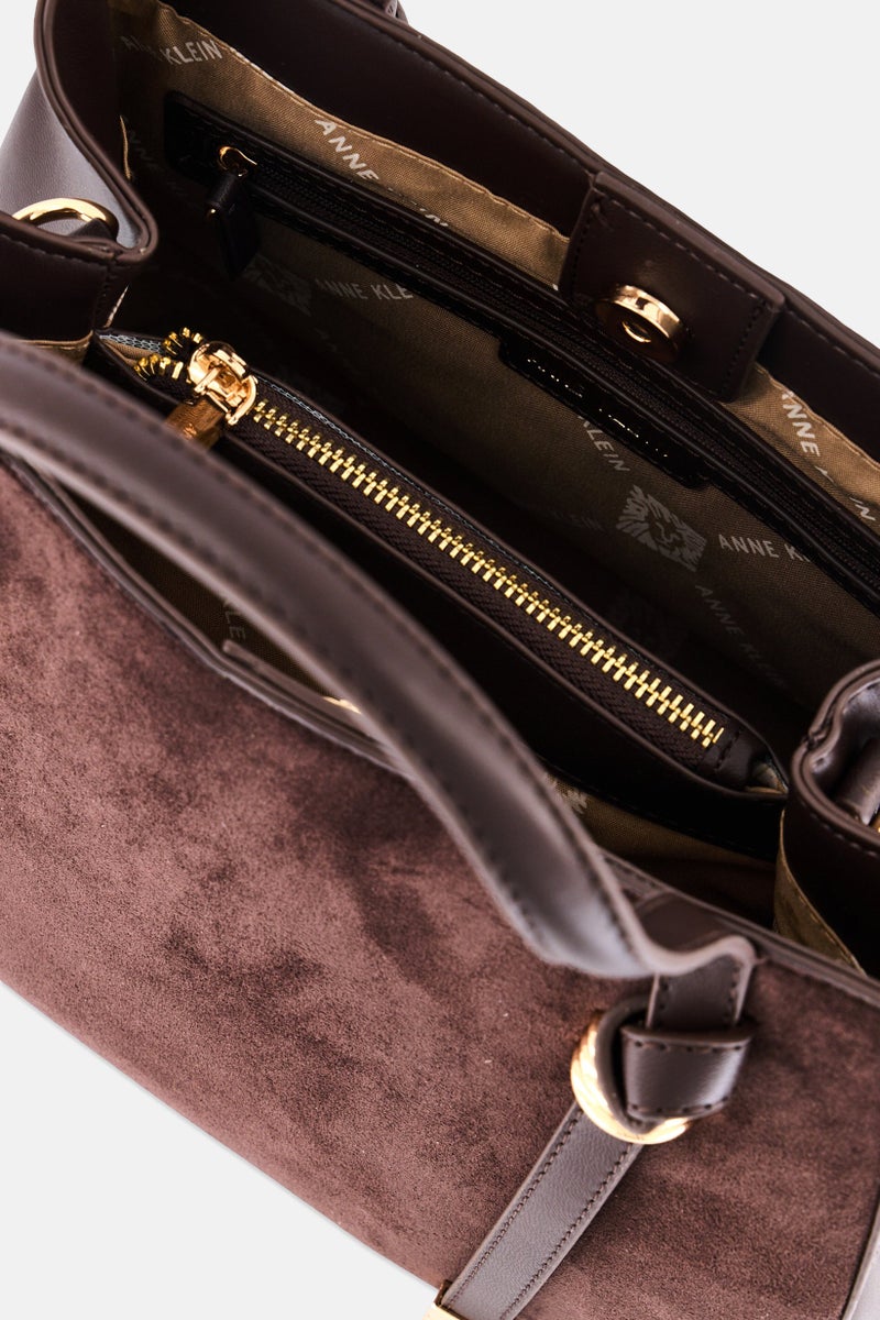 ANNE KLEIN Women 2 Pcs Monaco Satchel Bag With Pouch, Coffee Brown - Image 2