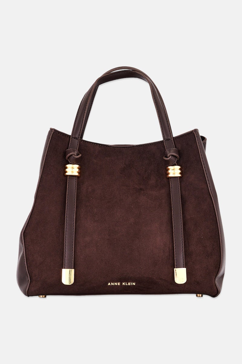 ANNE KLEIN Women 2 Pcs Monaco Satchel Bag With Pouch, Coffee Brown - Image 4