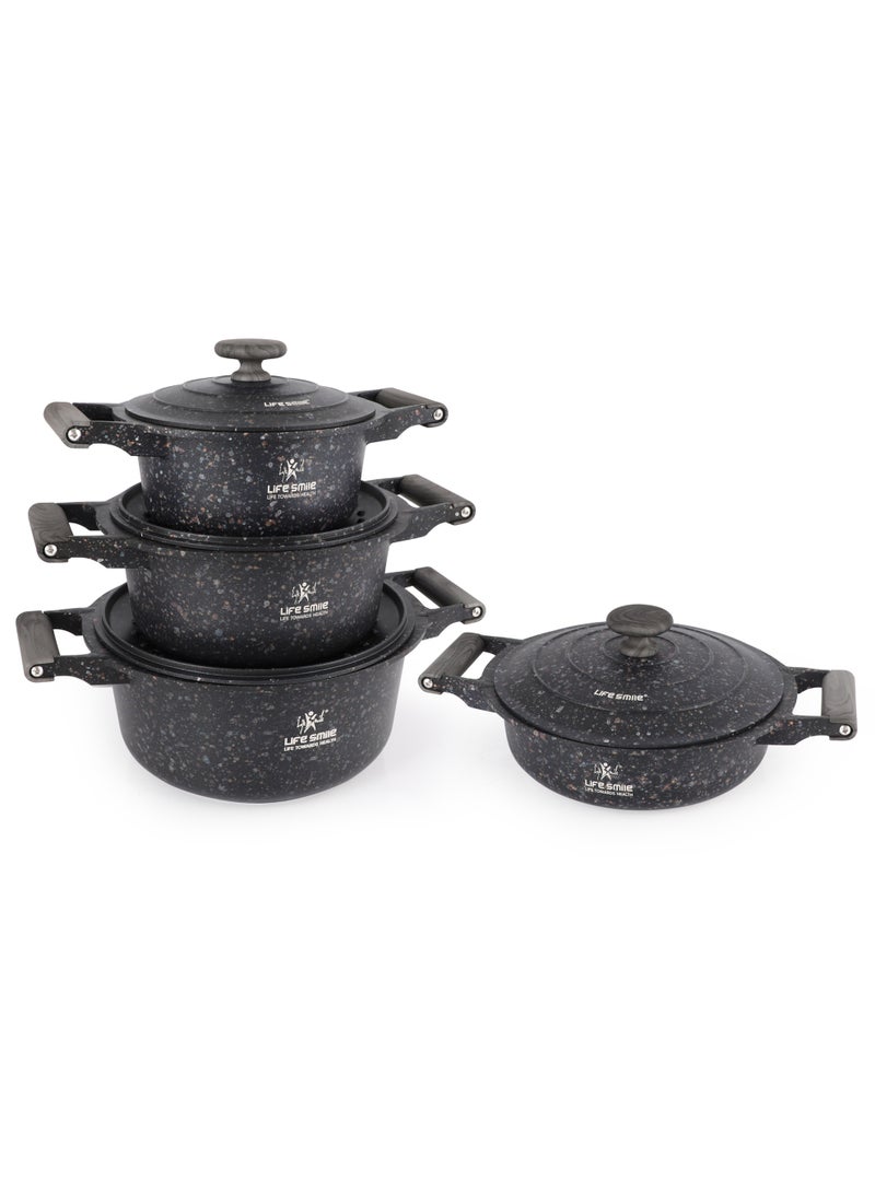 Life Smile 8pc Non Stick Cookware set - Granite Pots and Pans set ,100% PFOA FREE Casseroles,Cookwares with Bakelite Knob & Handles, Induction Base Cooking Set include 20/24/28cm Soup Pot & 26cm Shallow Pot - Image 1