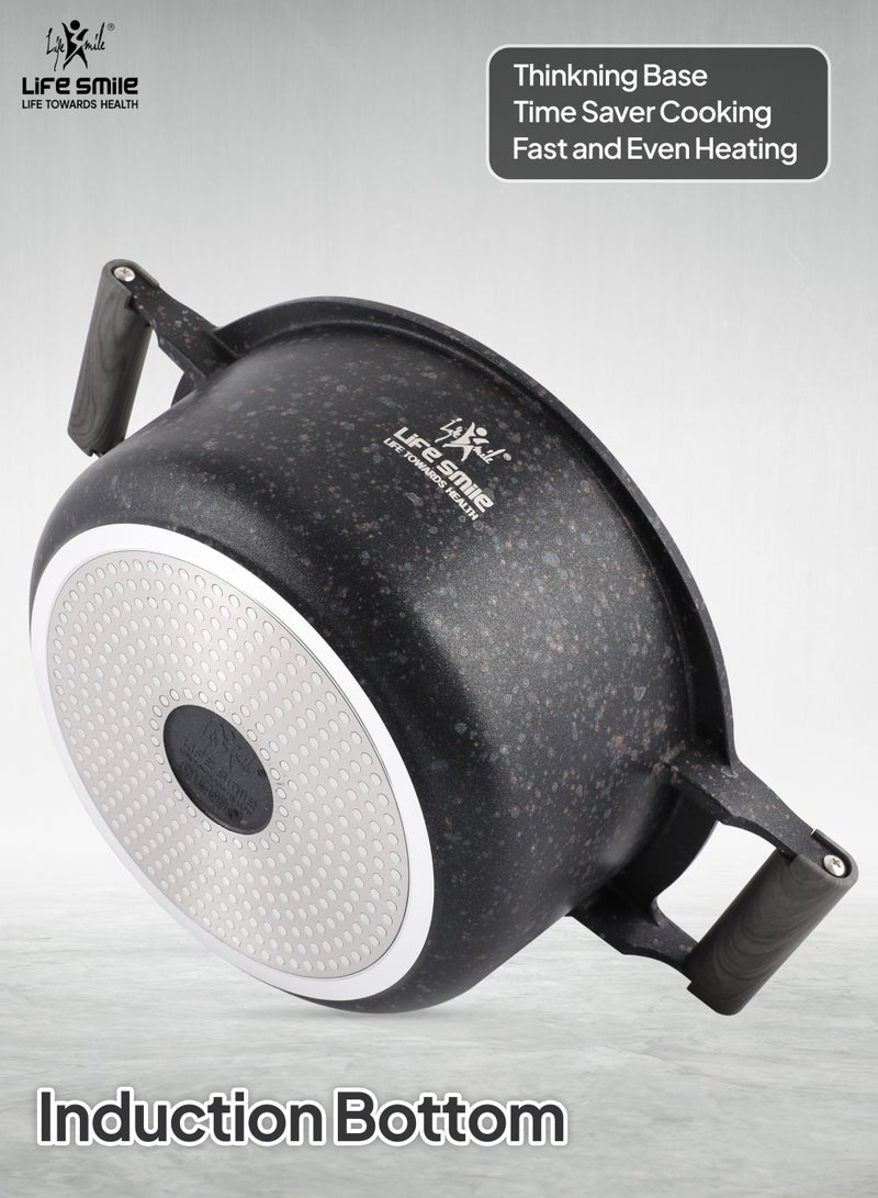 Life Smile 8pc Non Stick Cookware set - Granite Pots and Pans set ,100% PFOA FREE Casseroles,Cookwares with Bakelite Knob & Handles, Induction Base Cooking Set include 20/24/28cm Soup Pot & 26cm Shallow Pot - Image 2