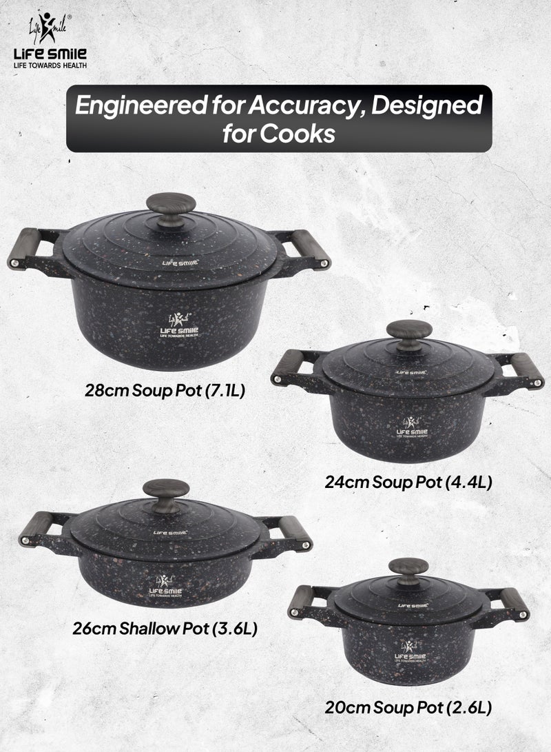 Life Smile 8pc Non Stick Cookware set - Granite Pots and Pans set ,100% PFOA FREE Casseroles,Cookwares with Bakelite Knob & Handles, Induction Base Cooking Set include 20/24/28cm Soup Pot & 26cm Shallow Pot - Image 3
