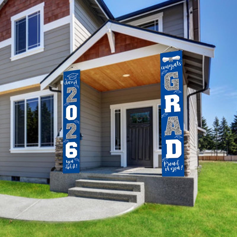 ATFUNSHOP Graduation Decorations Class of 2026 | Congrats Grad Banner - Porch Sign Blue Silver | Grad Party Decorations Graduates Party Supplies - Image 5