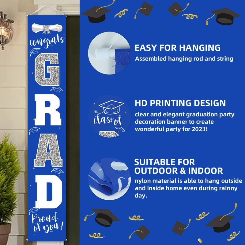 ATFUNSHOP Graduation Decorations Class of 2026 | Congrats Grad Banner - Porch Sign Blue Silver | Grad Party Decorations Graduates Party Supplies - Image 3