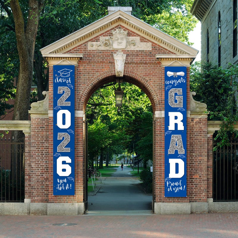 ATFUNSHOP Graduation Decorations Class of 2026 | Congrats Grad Banner - Porch Sign Blue Silver | Grad Party Decorations Graduates Party Supplies - Image 4