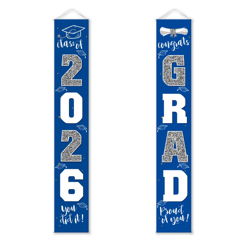 ATFUNSHOP Graduation Decorations Class of 2026 | Congrats Grad Banner - Porch Sign Blue Silver | Grad Party Decorations Graduates Party Supplies - Image 1