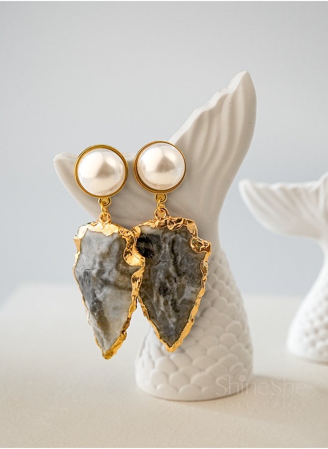 ShineShe - Earring Fashionable Retro Green Pearl Ore Earrings - Image 1