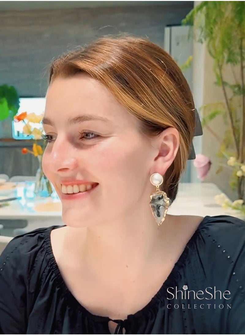 ShineShe - Earring Fashionable Retro Green Pearl Ore Earrings - Image 1