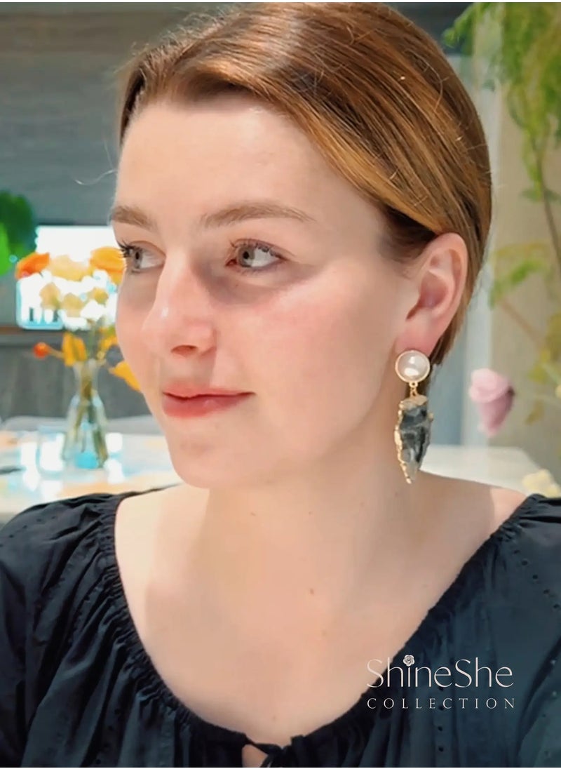 ShineShe - Earring Fashionable Retro Green Pearl Ore Earrings - Image 1