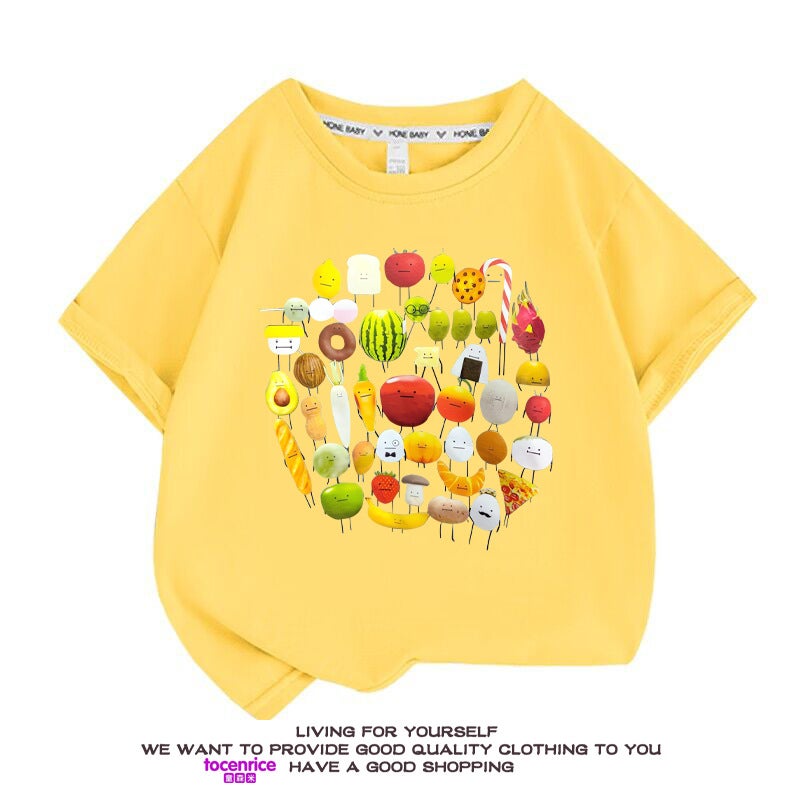 New Cartoon Vegetable And Fruit Printing Children'S Casual Short-Sleeved Summer Game Tide T-Shirt - Image 1