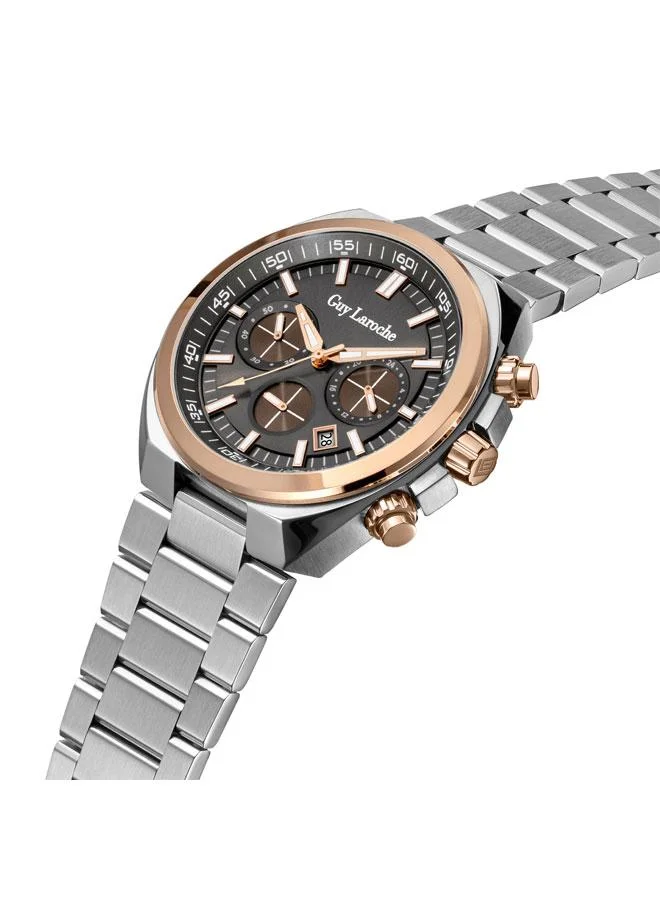 Guy Laroche Baptiste Grey Dial Silver Metal Bracelet Chronograph Watch for Men 44mm