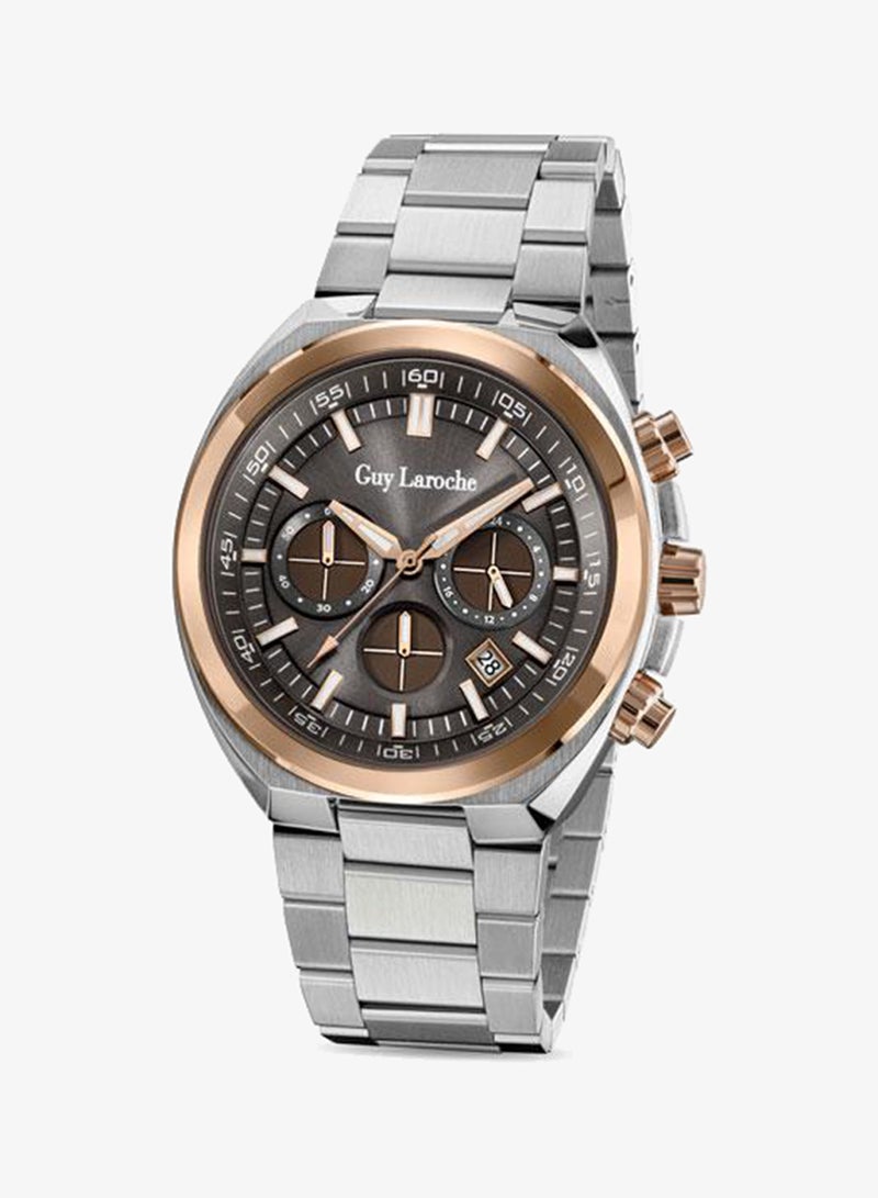 Guy Laroche Baptiste Grey Dial Silver Metal Bracelet Chronograph Watch for Men 44mm - Image 1