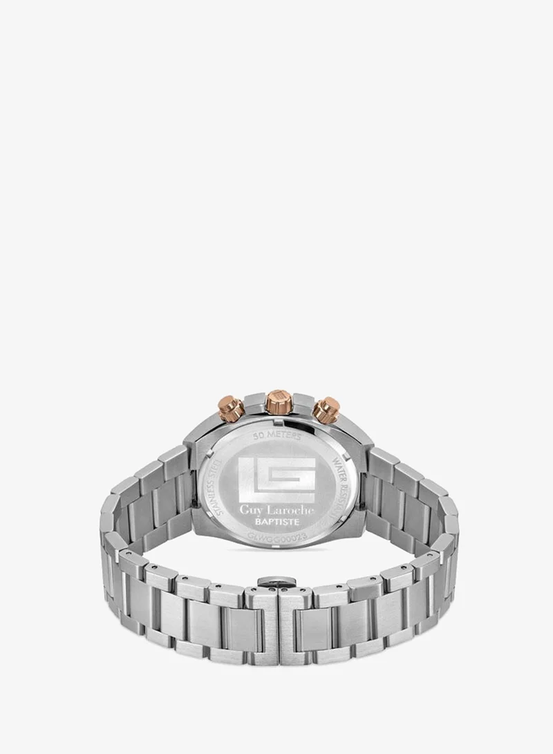 Guy Laroche Grey Baptiste Grey Dial Silver Metal Bracelet Chronograph Watch for Men 44mm for Men | Best Price UAE