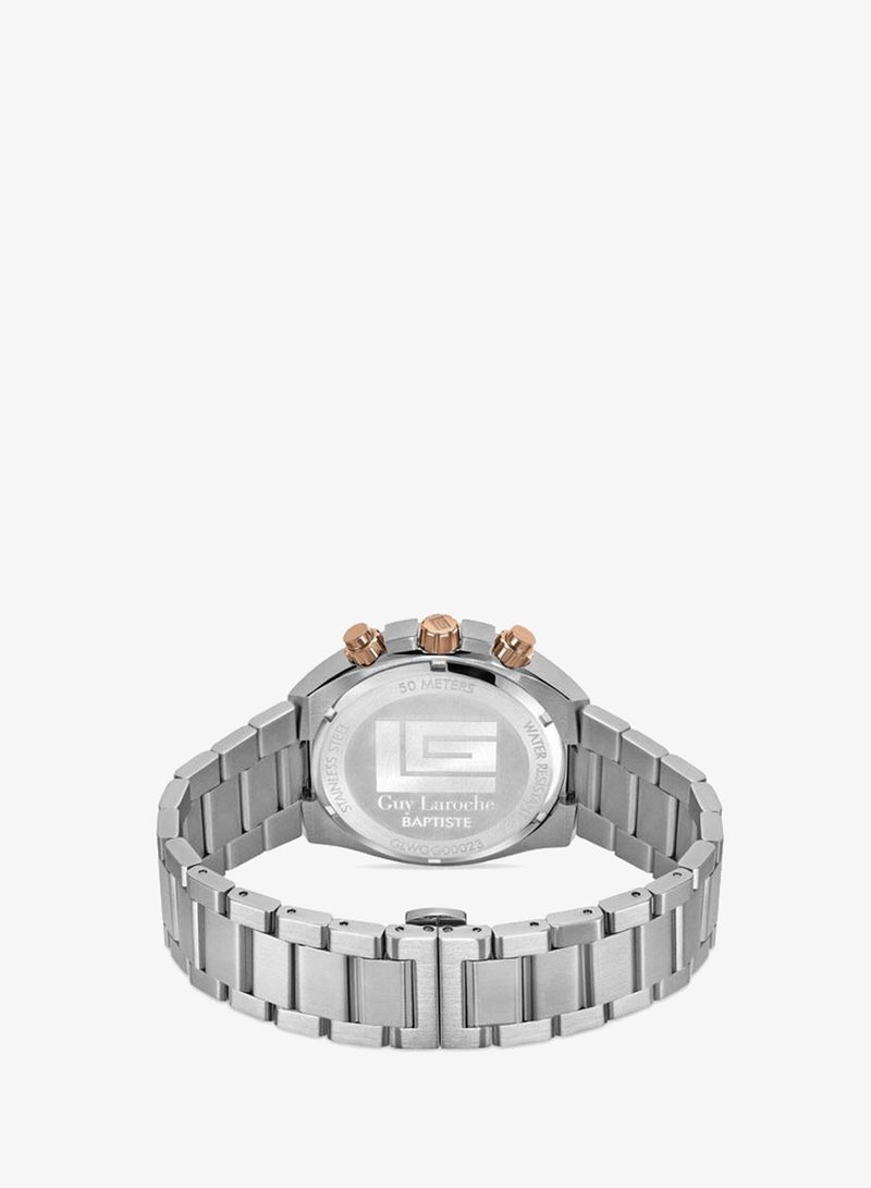 Guy Laroche Baptiste Grey Dial Silver Metal Bracelet Chronograph Watch for Men 44mm - Image 3