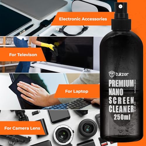 Tukzer 6in1 Cleaning Kit(Includes:-2 Soft Brushes, 250ml Anti-Static Liquid Spray, Microfiber Cloth, Toothpick Cleaner, Keycap Puller) for Smartphone, Tablet, Laptop, Camera,Monitor,TV,Binocular,Lens - Image 2
