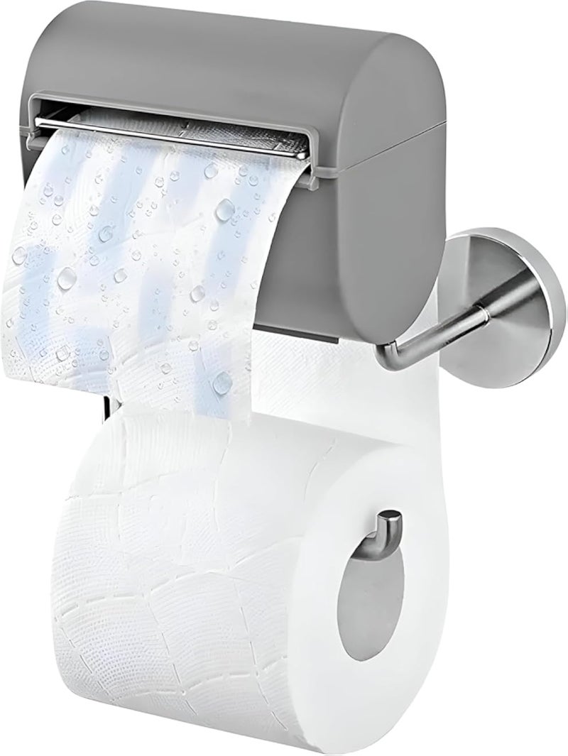 Toilet Paper Holder - Durable wall mounted toilet paper holder with adhesive backing for quick tool-free installation, rust resistant finish, fits standard rolls, no drilling needed (Gray)