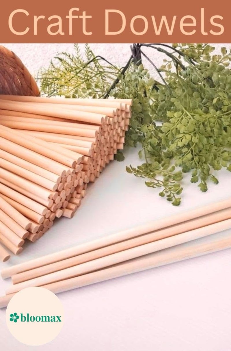 bloomax ® 100 Pcs Wooden Dowel Rod (6mm/6 inch) Unfinished Natural Hardwood Sticks, Round Craft Sticks,Wood Sticks for Crafting,Wooden Craft Rod, Art & Crafts and DIYers - Image 3