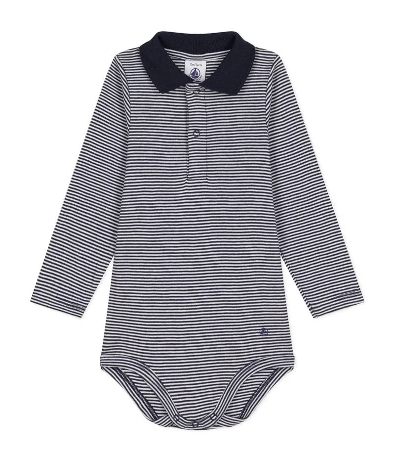 بيتي باتو Babies' Stripy Cotton Body With A Polo Shirt Collar